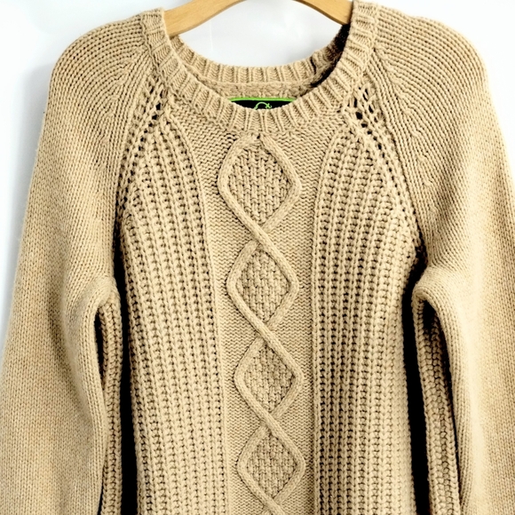 C. Wonder Sweater Camel Chunky Crew Neck‎ Cable Knit Tan - Picture 3 of 10